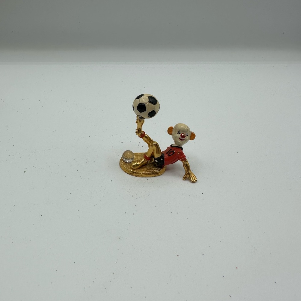 Spoontique Pewter Clown Figurine with Soccer Ball - Gold and Red